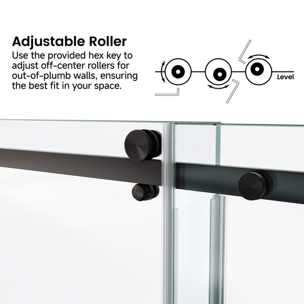 60*76“固定和滑动淋浴门，方管五金件，透明玻璃淋浴门，3/8”（10mm）SGCC钢化玻璃，不锈钢[周末无法发货+LTL]-4