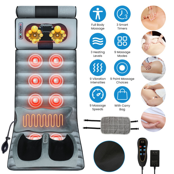 Full Body Electric Massage Mat with Heat – Vibration Massage Pad for Back, Neck, Foot & Lumbar Support – Foldable Cushion Mattress with Timer & Adjustable Intensity for Home or Office Use