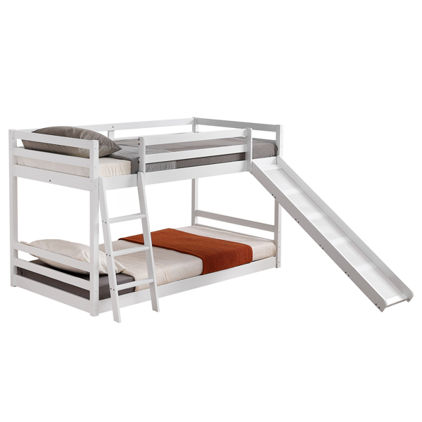 Elevated Cross Guard Rail with Slide Twin Pine Wooden Bed White