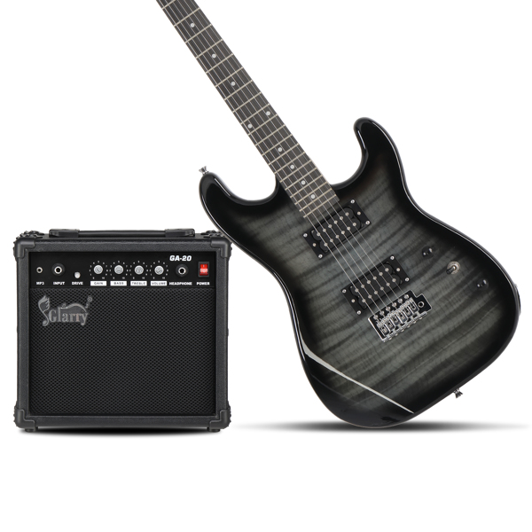 GST Stylish H-H Pickup Tiger Stripe Electric Guitar Kit with 20W AMP Bag Guitar Strap Black
