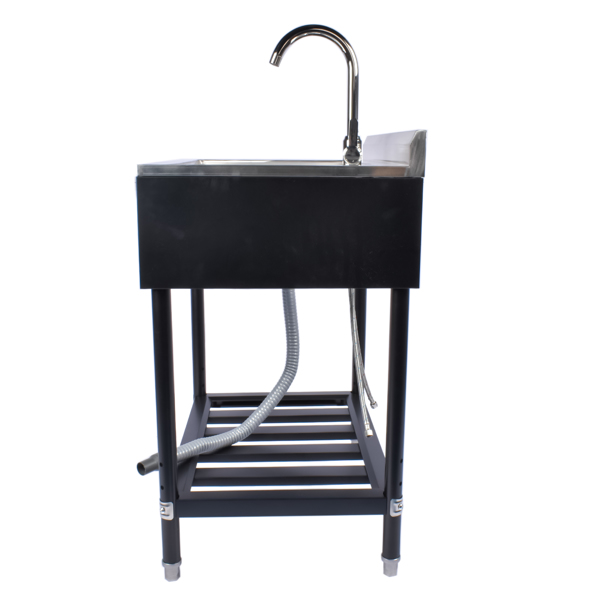 A1-28.3in不锈钢水槽 23.8” Stainless Steel Utility Sink Laundry Tub Sink with Cold and Hot Water Faucet for Laundry Room Kitchen, Left Sink, Right Wash, silver+Black w/ water faucet -7