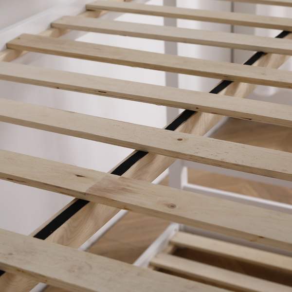 Elevated Cross Guard Rail with Slide Twin Pine Wooden Bed White