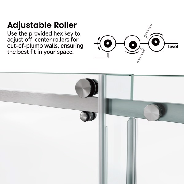 60*76“固定和滑动淋浴门，方管五金件，透明玻璃淋浴门，3/8”（10mm）SGCC钢化玻璃，不锈钢[周末无法发货+LTL]-4