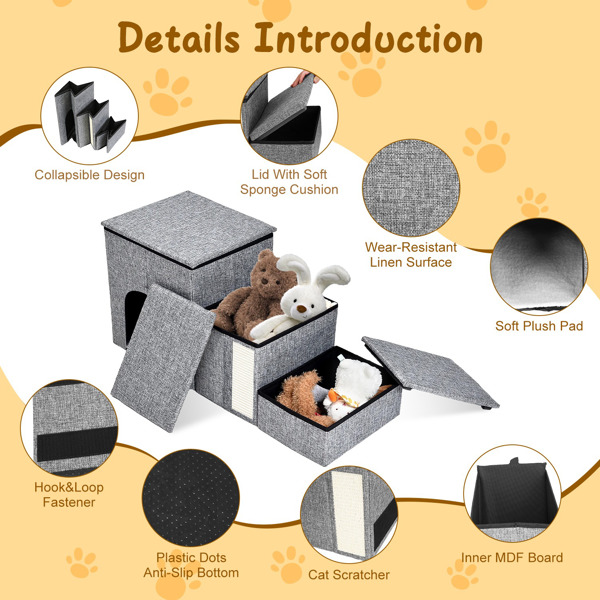 Dog Stairs for Bed and Couch 42cm H, Foldable Dog Stairs for Small Older Dogs Cats, 4 in 1 Adjustable Pet Cat Stairs Steps with Storage, Dog Ramps with Condo, Cat Scratcher, Hold Up to 180LBS