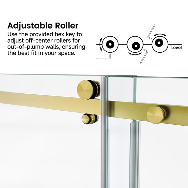 60*66“固定和滑动淋浴门，方管五金件，透明玻璃淋浴门，3/8”（10mm）SGCC钢化玻璃，不锈钢[周末无法发货+LTL]-4