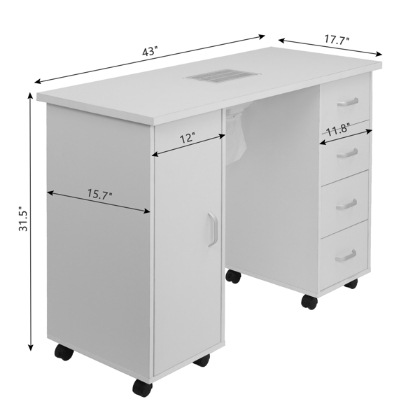 【Same code 64112382】MDF Single Door 4 Drawers With Fan White Nail Table