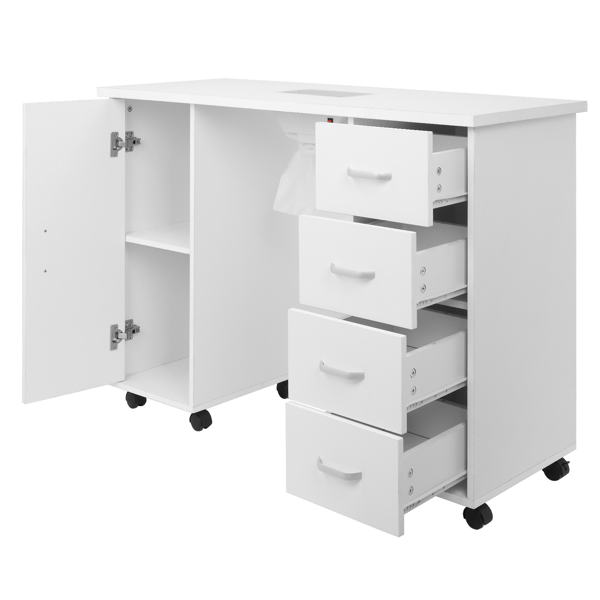 【Same code 64112382】MDF Single Door 4 Drawers With Fan White Nail Table