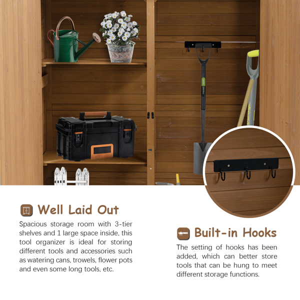 Outdoor Storage Shed with Lockable Door, Wooden Tool Storage Shed with Detachable Shelves and Pitch Roof, Brown