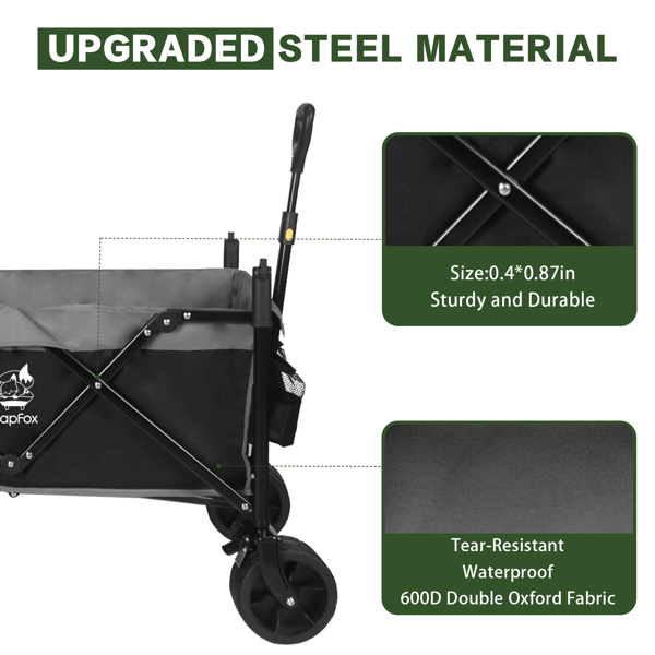Heavy Duty Collapsible Wagon, Foldable Wagon with Removable Canopy, Foldind Wagon Cart with Wheels for All-Terrain with Brake, for Beach Camping Shopping