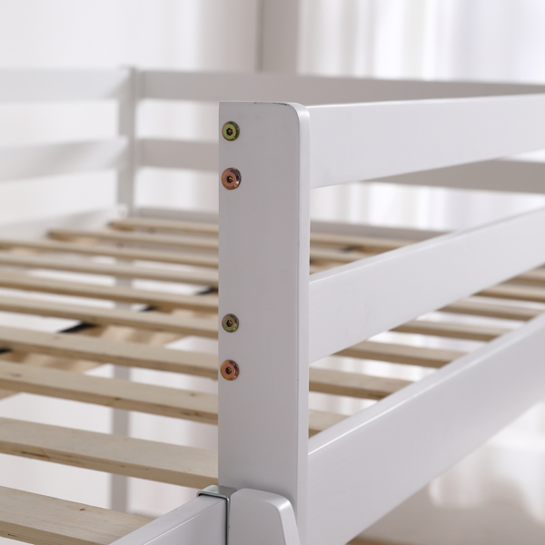Elevated Cross Guard Rail with Slide Twin Pine Wooden Bed White