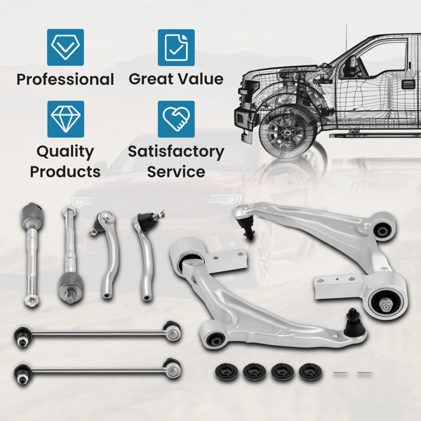 8pcs Front Lower Control Arm w/ Ball Joint Tie Rods Kit For Acura MDX 2007-2013