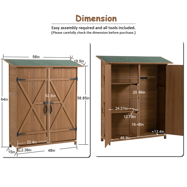 Outdoor Storage Shed with Lockable Door, Wooden Tool Storage Shed with Detachable Shelves and Pitch Roof, Brown