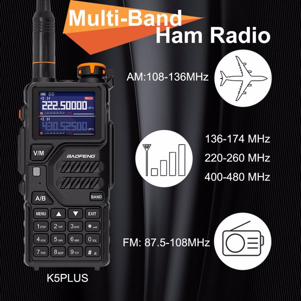 BAOFENG  K5 Plus Portable Ham Radio Long Range Tri Band High Power Baofeng Ham Radio One Touch Frequency Search NOAA USB-C Chirp（1PCS）