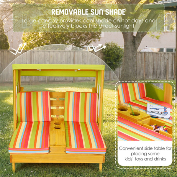 Colorful Kids Patio Lounge Chair with Cup Holders and Awning  