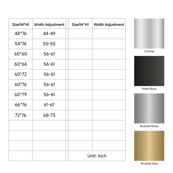 66*76“固定和滑动淋浴门，方管五金件，透明玻璃淋浴门，3/8”（10mm）SGCC钢化玻璃，不锈钢[周末无法发货+LTL]-9