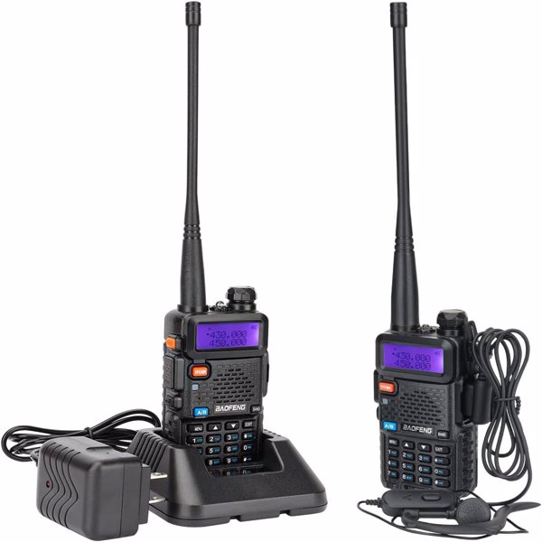  BAOFENG UV-5R Ham Radio Long Range UV 5R Two Way Radio Dual Band 5W  Walkie Talkie Handheld Rechargeable High Power 1800mAh Li-ion Battery and Earpiece（2pcs）