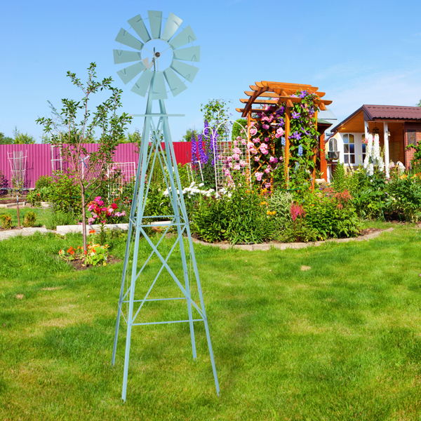 8FT Weather Resistant Yard Garden Windmill Blue