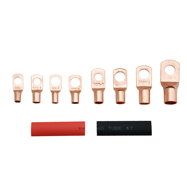 150Pcs Copper Wire Terminal Connectors, AWG 2 4 6 8 10 Copper Wire Lugs with Heat Shrink Set, 70Pcs Copper Wire Lugs and 80pcs Heat Shrink Tubing