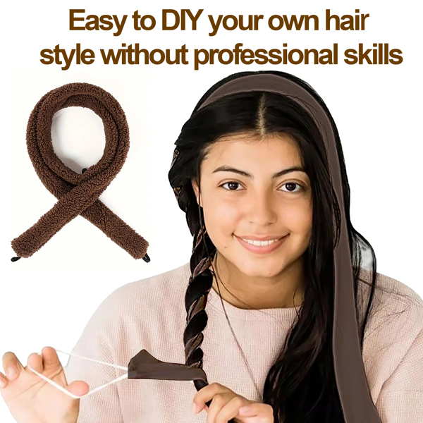 Satin heatless hair curler, Lazy Natural Soft Wave DIY heatless curls for Sleep in Overnight, for All Hair Types - Brown