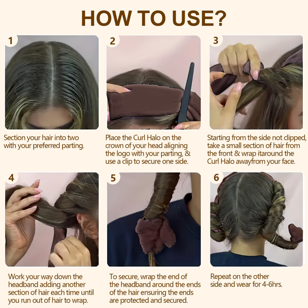 Satin heatless hair curler, Lazy Natural Soft Wave DIY heatless curls for Sleep in Overnight, for All Hair Types - Brown
