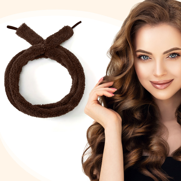 Satin heatless hair curler, Lazy Natural Soft Wave DIY heatless curls for Sleep in Overnight, for All Hair Types - Brown
