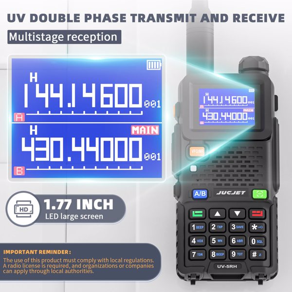 BAOFENG 5RH Ham Long Rang Walkie Talkies 10W (Upgraded of UV-5R), 999CH One Key Frequency Match, 2500mAh Battery Rechargeable Walkie Talkies, Charging (1PCS)