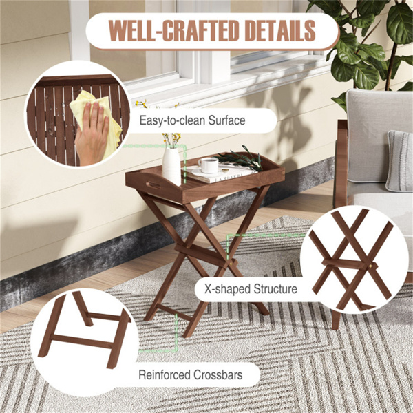Foldable tray rack, solid teak tray table for garden terraces