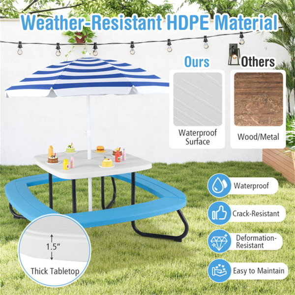  Kids Picnic Table Outdoor Activity Table With Umbrella -White