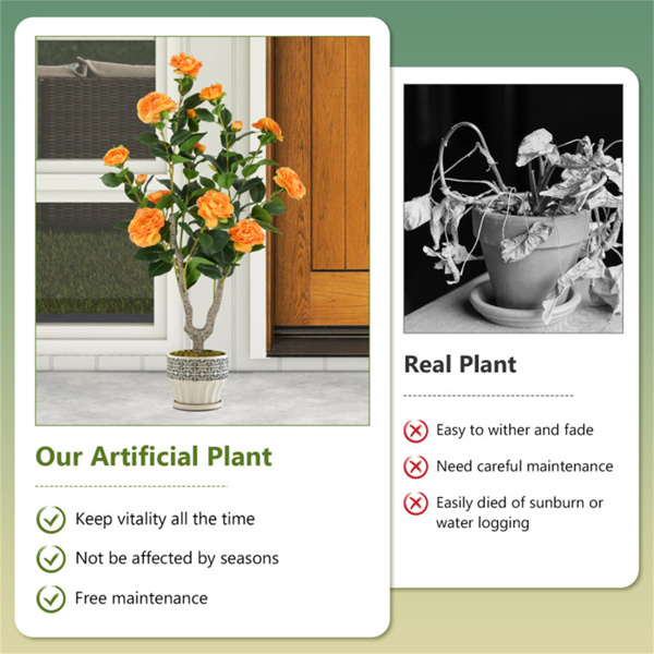 2 Pack Orange Artificial Camellia Tree with Blooming Flower 