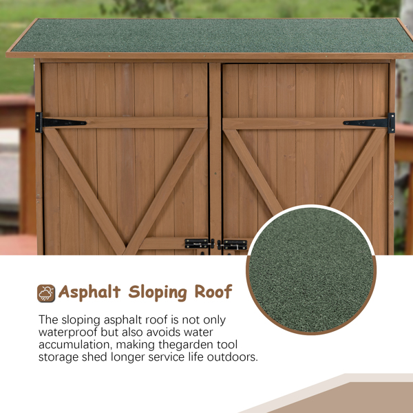 Outdoor Storage Shed with Lockable Door, Wooden Tool Storage Shed with Detachable Shelves and Pitch Roof, Brown
