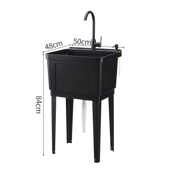 A3- 黑色塑料洗衣槽 Freestanding Plastic Utility Sink Laundry Tub Wash Bowl Laundry Sink with Faucet-2