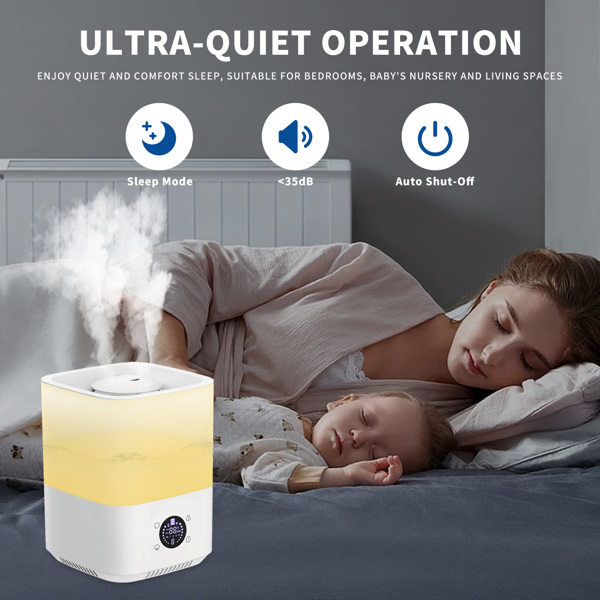 Humidifiers for Bedroom, Top Fill 4L Humidifier Large Room, Ultrasonic Cool Mist Humidifiers for Home, Nursery and Plants, Up to 30 Hours, 35dB Quiet, Night Light, Auto Shut-Off (亚马逊物流 禁售沃尔玛平台)