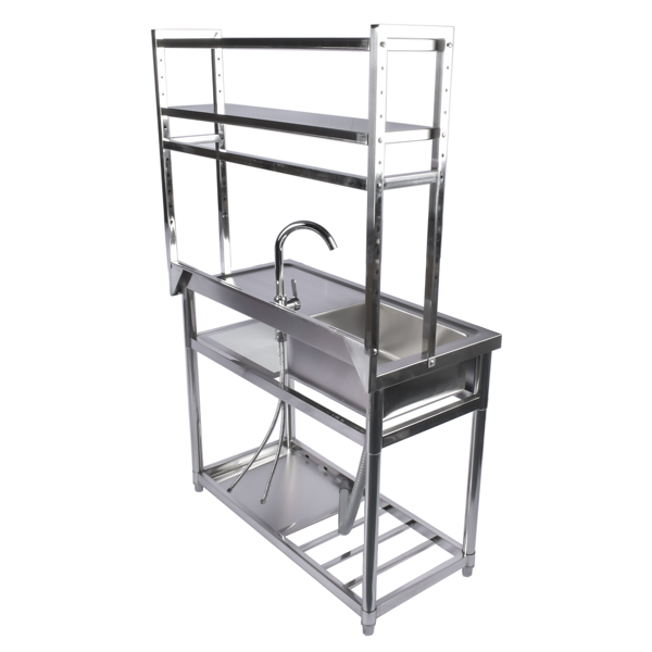 39.4in Stainless Steel Utility Sink Set, Single Bowl Commercial Sink w/ Shelves Single Bowl Sink for Kitchen, Garage with Drainboard and Hanging Tools