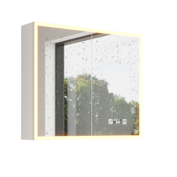 FCH White  LED Mirror Cabinet (32*28 inches), Double Doors, 7 Shelves, with Time & Temperature, Three-tone Lighting, Power-off Memory, Defogging, 