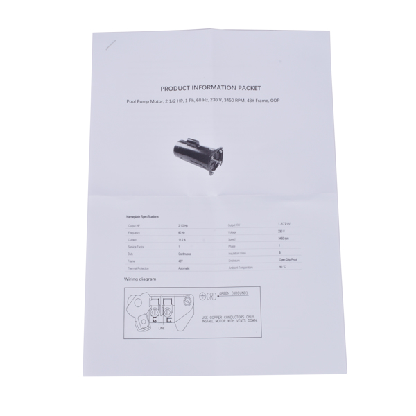 2.5 HP 3450 RPM 48Y Frame 230V Square Flange Pool Pump Motor for Century USQ1252 Single Speed