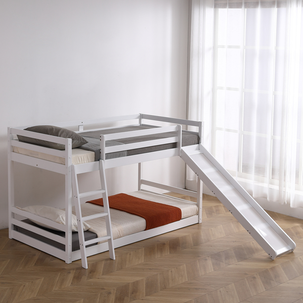 Elevated Cross Guard Rail with Slide Twin Pine Wooden Bed White