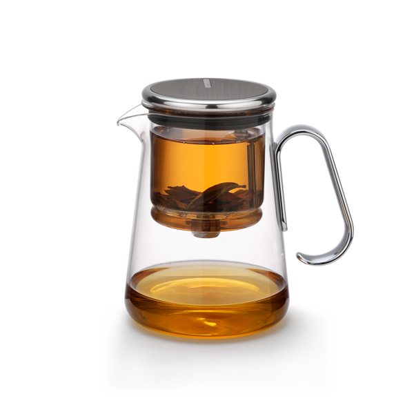 Bonston耐热玻璃泡茶壶，磁吸式开关，透明玻璃银色手柄，23.6oz，BP19-7