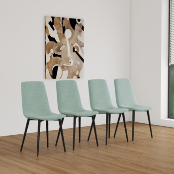 Dining Chair Set of 4,Modern Kitchen Dining Room Chairs,Upholstered Dining Accent Chairs in linen Cushion Seat and Sturdy Black Metal Legs(Light Green)