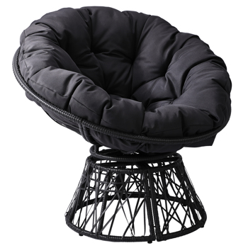 38\\" Ergonomic Swivel Wicker Papasan Chair with Thick Tufted Cushions, 360 Degree Rotatable Chairs for Living Room Bedroom Reading Room, Gray Cushion