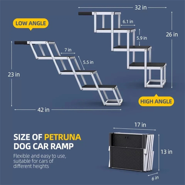  4-step dog staircase, with aluminum folding dog steps for cars