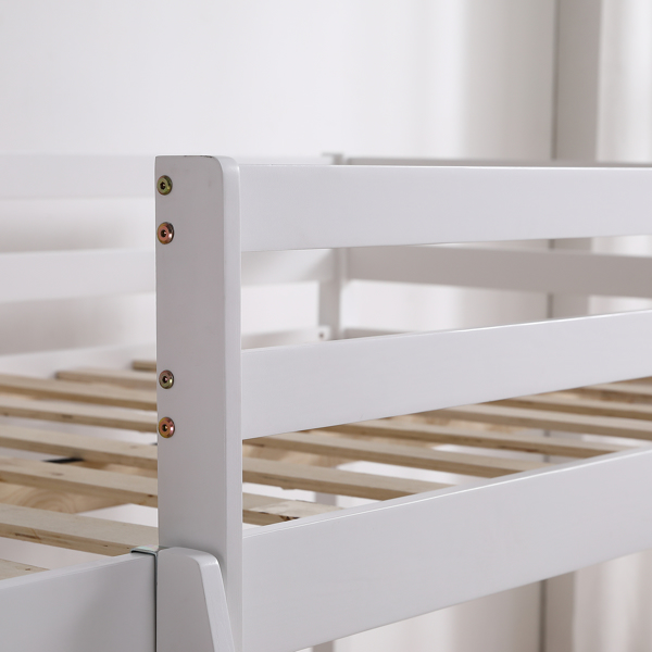 Elevated Cross Guard Rail with Slide Twin Pine Wooden Bed White