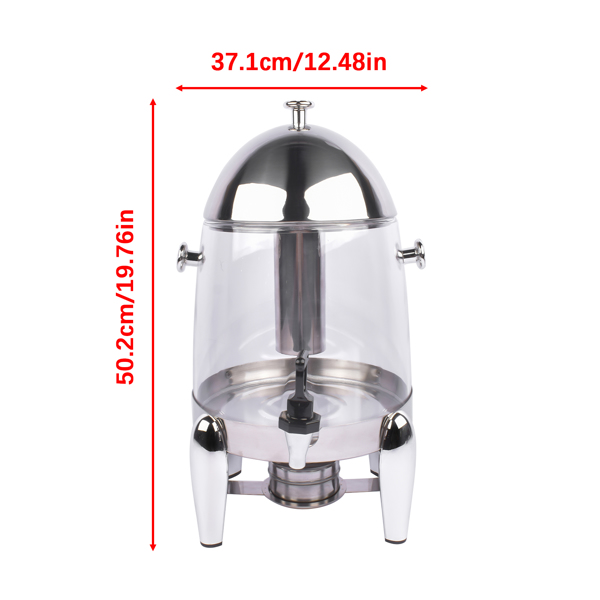 3-Gallon Beverage Dispenser, Alcohol Heated Hot and Cold Drink Container with Faucet, Commercial Beverage Container for Coffee, Juice, Lemonade (Clear, Stainless Steel + PC)