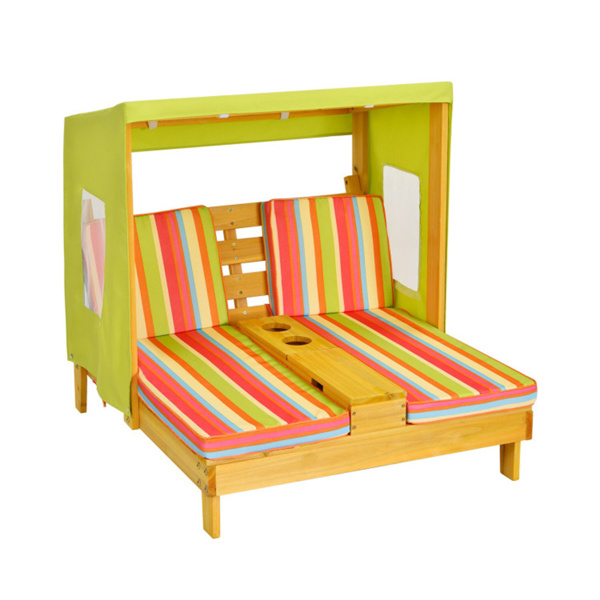 Colorful Kids Patio Lounge Chair with Cup Holders and Awning  
