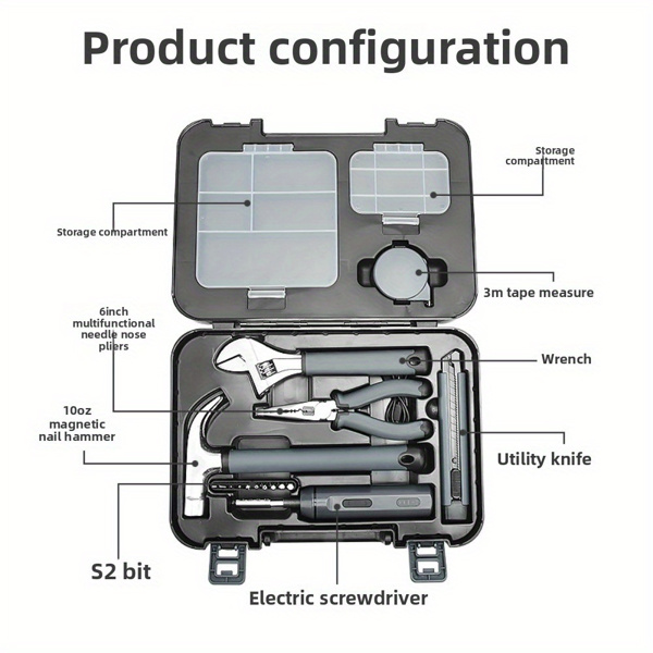 Toolbox set for household daily maintenance, complete set of multifunctional combination small box universal manual hardware tools for household daily maintenance, complete set of multifunctional comb