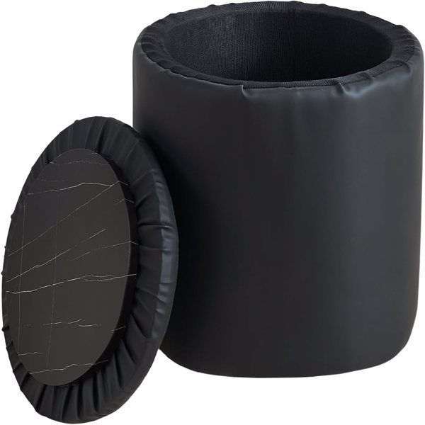 Storage Ottoman Foot Rest Round Footstool Footrest Multifunctional Coffee Table Ottoman with Tray Vanity Stool for Makeup Room Living Room Bedroom（PU Black）