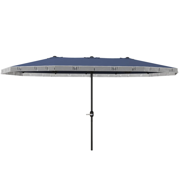 15ft  Blue Patio Umbrella UPF30+ Outdoor Umbrella with Fringe and Crank Handle