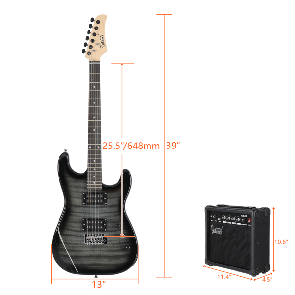 GST Stylish H-H Pickup Tiger Stripe Electric Guitar Kit with 20W AMP Bag Guitar Strap Black