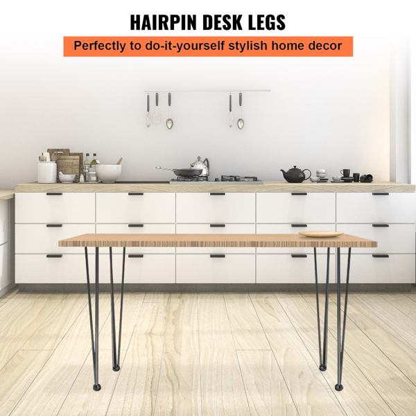 24 Inch Heavy-Duty Hairpin Table Legs 4-Pack - 880 lb Total Capacity (220 lb Each) - 3-Bar Carbon Steel Construction for Dining Table, Long Desk & Chairs - DIY Furniture Legs in Black Matte Finish
