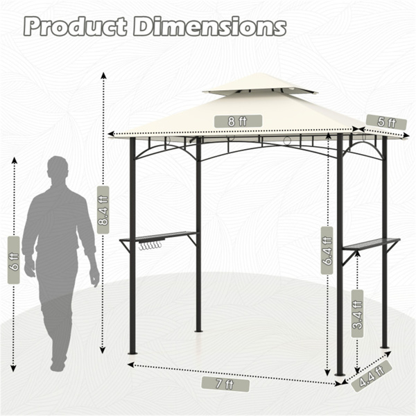 8 x 5 x 8.4 ft Beige Outdoor Grill Gazebo Canopy with 2 Shelves