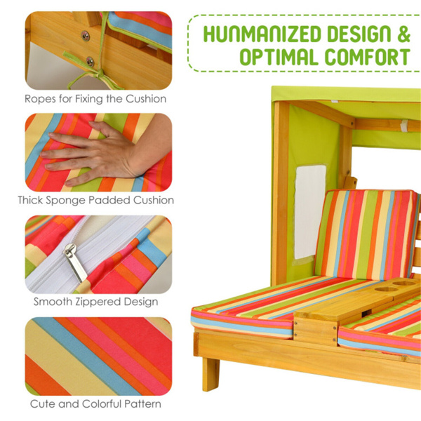 Colorful Kids Patio Lounge Chair with Cup Holders and Awning  
